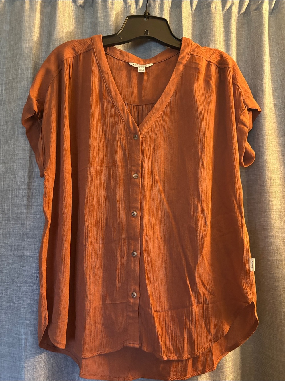 Orvis Rust Button-Front V-Neck Short-Sleeve Blouse